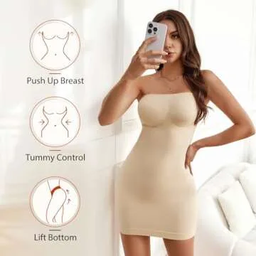 Takusun Women's Strapless Full Body Slip Shaper Seamless Smoother Tube Slip Under Dresses,Nude,Medium