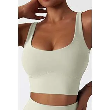 QINSEN Womens Thin Straps Push Up Sports Bra Medium Support Strappy Yoga Bras Beige S