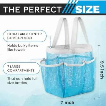 Handy Laundry Mesh Shower Caddy Bag - Collapsible, Portable Bathroom Organizer for Travel, Gym, and Dorm Use. Easily Carry and Organize College Dorm, Bathroom Toiletry Essentials. (Blue)