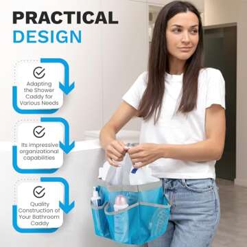 Handy Laundry Mesh Shower Caddy Bag - Collapsible, Portable Bathroom Organizer for Travel, Gym, and Dorm Use. Easily Carry and Organize College Dorm, Bathroom Toiletry Essentials. (Blue)