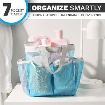 Handy Laundry Mesh Shower Caddy Bag - Collapsible, Portable Bathroom Organizer for Travel, Gym, and Dorm Use. Easily Carry and Organize College Dorm, Bathroom Toiletry Essentials. (Blue)