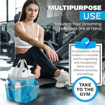 Handy Laundry Mesh Shower Caddy Bag - Collapsible, Portable Bathroom Organizer for Travel, Gym, and Dorm Use. Easily Carry and Organize College Dorm, Bathroom Toiletry Essentials. (Blue)