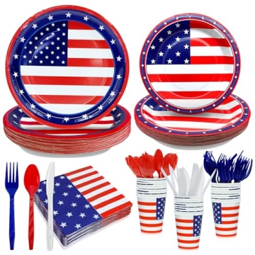 TURNMEON 168 Pcs 4th of July Party Supplies Set