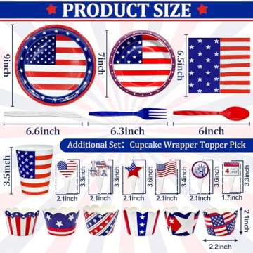 TURNMEON 168 Pcs 4th of July Party Supplies Set
