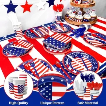 TURNMEON 168 Pcs 4th of July Party Supplies Set