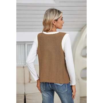 Womens Sleeveless Sweater Vest Knit Crewneck Button Fashion Casual Loose Summer Waistcoat Cardigan Olive Palm L