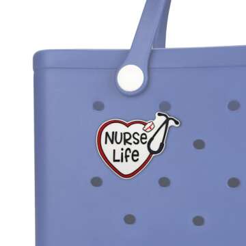 TOYORK Decoration Charms for Bogg Bag Accessories Charms,MOMLIFE Bag Charms for Beach Tote Bag Rubber Beach Bag Accessories (NURSE LIFE)