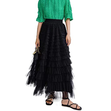 Mliyasan Women’s Multilayer Ruffles Tulle Skirt Pleated High Waist Fluffy Maxi Skirt Fairy Cake Dr...