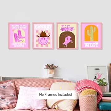 NIIORTY Western Cowgirl Theme Wall Art Aesthetic Poster Preppy Room Decor, Retro Cowgirl Canvas Prin...