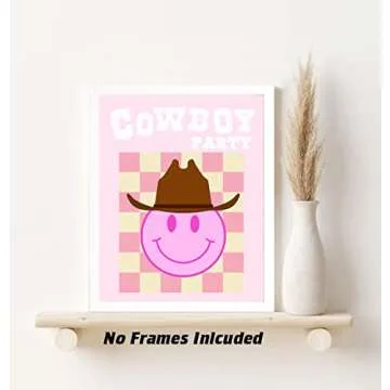NIIORTY Western Cowgirl Theme Wall Art Aesthetic Poster Preppy Room Decor, Retro Cowgirl Canvas Print, Glamour Cowgirl Wall Art for Girls Room College Dorm Room Decoration, Set of 4-(8"x10" Unframed)