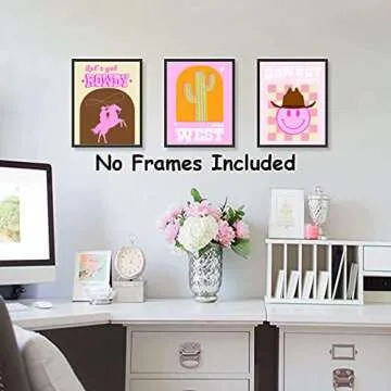 NIIORTY Western Cowgirl Theme Wall Art Aesthetic Poster Preppy Room Decor, Retro Cowgirl Canvas Print, Glamour Cowgirl Wall Art for Girls Room College Dorm Room Decoration, Set of 4-(8"x10" Unframed)