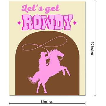 NIIORTY Western Cowgirl Theme Wall Art Aesthetic Poster Preppy Room Decor, Retro Cowgirl Canvas Print, Glamour Cowgirl Wall Art for Girls Room College Dorm Room Decoration, Set of 4-(8"x10" Unframed)