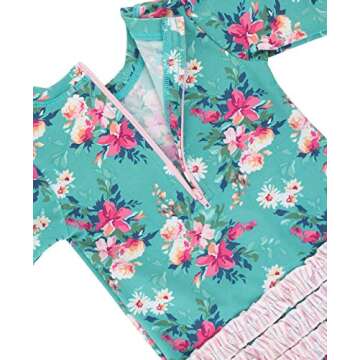 RuffleButts Baby Girls UPF 50+ Sun Protection Floral Printed Long Sleeve One Piece Rash Guard Swimsuit with Zipper - Fancy Me Floral, 12-18m