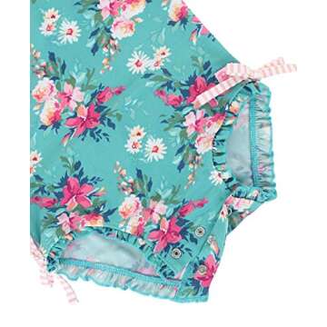 RuffleButts Baby Girls UPF 50+ Sun Protection Floral Printed Long Sleeve One Piece Rash Guard Swimsuit with Zipper - Fancy Me Floral, 12-18m