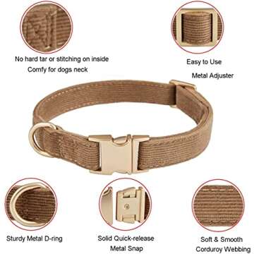 Petiry Soft Corduroy Fabric Dog Collar with High Grade Metal Buckle for Large Dogs
