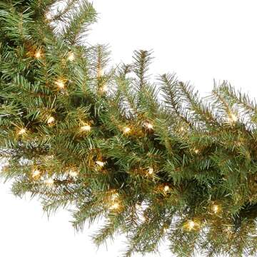 National Tree Company Pre-Lit Artificial Christmas Wreath, Green, Norwood Fir, White Lights, Christm...