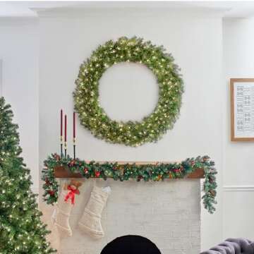 National Tree Company Pre-Lit Artificial Christmas Wreath, Green, Norwood Fir, White Lights, Christmas Collection, 48 Inches