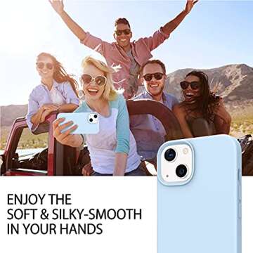 DOMAVER for iPhone 13 Case Smooth Liquid Silicone Soft Gel Rubber Microfiber Lining Cushion Cover Shockproof Protective Phone Cases Compatible with iPhone 13- Light Blue