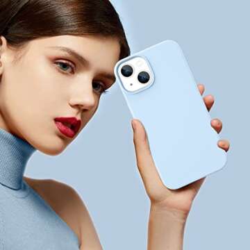 DOMAVER for iPhone 13 Case Smooth Liquid Silicone Soft Gel Rubber Microfiber Lining Cushion Cover Shockproof Protective Phone Cases Compatible with iPhone 13- Light Blue