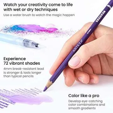ARTEZA 72 Watercolor Pencils, Water Colored Pencils Set for Artists, Water Color Pencils in Tin Box for Adults