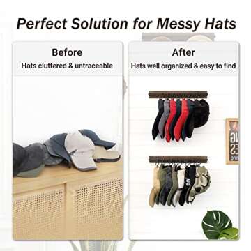 Mkono Hat Rack with 20 Hooks - Rustic Wall Organizer