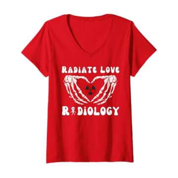 Womens Skeleton Radiate Love Radiology RAD Tech Hearts Valentines V-Neck T-Shirt
