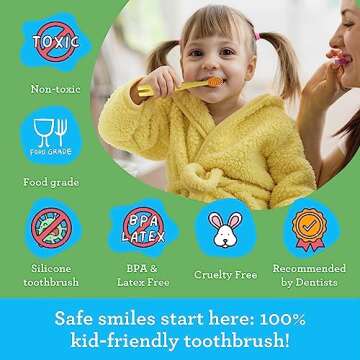 GuruNanda Kids Butter On Gums Cute Giraffe Toothbrush with Tongue Scraper & Cover - Super Soft Bristles for Gentle Cleaning -Ergonomic Handle (Age 1+) (Pack of 2)