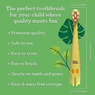 GuruNanda Kids Butter On Gums Cute Giraffe Toothbrush with Tongue Scraper & Cover - Super Soft Bristles for Gentle Cleaning -Ergonomic Handle (Age 1+) (Pack of 2)