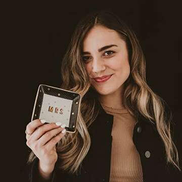 Sweet Water Decor Mrs. Jewelry Dish | Tile Vanity Tray | Engagement Gift | Bridal Shower | Wedding | Bedroom or Bathroom Accessories | Home Decor | Gold | Glam