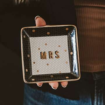 Sweet Water Decor Mrs. Jewelry Dish | Tile Vanity Tray | Engagement Gift | Bridal Shower | Wedding | Bedroom or Bathroom Accessories | Home Decor | Gold | Glam