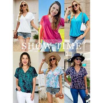 Stylish Short Sleeve Wrap V Neck Blouses for Women