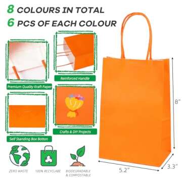 TOMNK 48 Pcs Goodie Bags, 5.2x3.3x8 Inches Gift Bags with Handles, 8 Colors Small Paper Party Favor ...