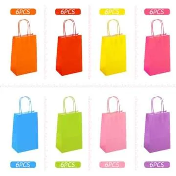 TOMNK 48 Pcs Goodie Bags, 5.2x3.3x8 Inches Gift Bags with Handles, 8 Colors Small Paper Party Favor Bulk, for Kids Birthday, Crafts, Party Supplies