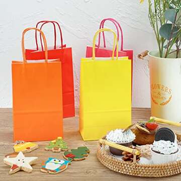 TOMNK 48 Pcs Goodie Bags, 5.2x3.3x8 Inches Gift Bags with Handles, 8 Colors Small Paper Party Favor Bulk, for Kids Birthday, Crafts, Party Supplies