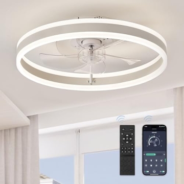 LEDIARY Low Profile Ceiling Fans with Lights, Flush Mount Modern Ceiling Fan and Remote Control, 19....