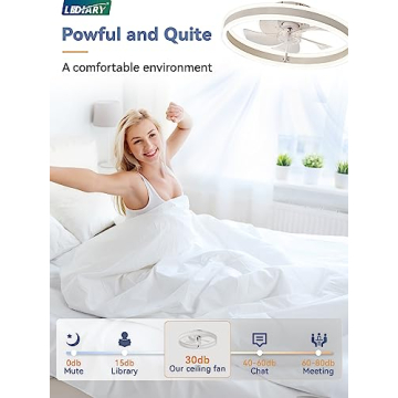 LEDIARY Flush Mount Ceiling Fan with Lights - 6 Speeds & Remote