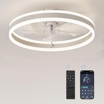LEDIARY Flush Mount Ceiling Fan with Lights - 6 Speeds & Remote