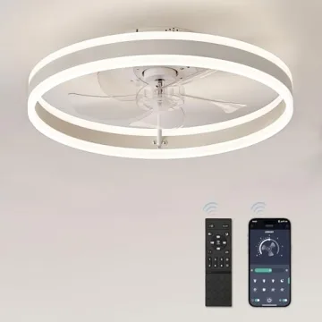 LEDIARY Flush Mount Ceiling Fan with Lights - 6 Speeds & Remote