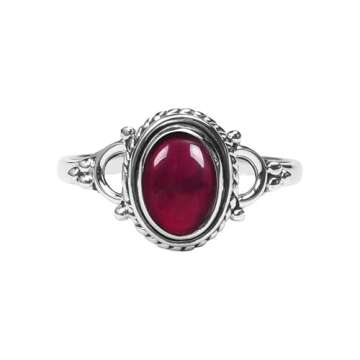 Handmade Garnet Stone Ring in 925 Sterling Silver for Women