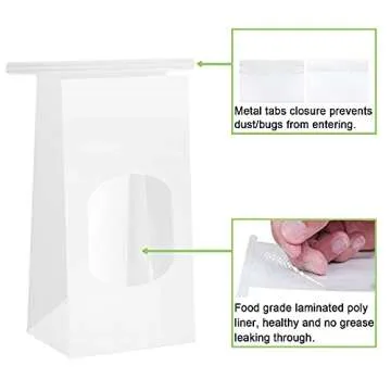 BagDream Bakery Bags with Window Kraft Paper Bags 50Pcs 3.54x2.36x6.7 Inches Tin Tie Tab Lock Bags White Window Bags Cookie Bags, Coffee Bags, Treat Bags, Popcorn Bags