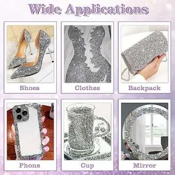 Tetutor 6 Rolls Self Adhesive Rhinestone Ribbons, Sliver Resin Rhinestone Strips, Diamond Crystal Rhinestone Ribbon Roll Stickers Glitter Bling Ribbons Rhinestone for Crafts Fabric Car (Sliver)