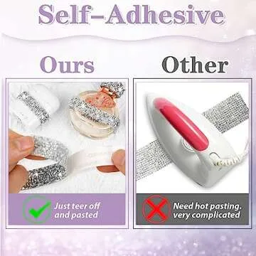 Tetutor 6 Rolls Self Adhesive Rhinestone Ribbons, Sliver Resin Rhinestone Strips, Diamond Crystal Rhinestone Ribbon Roll Stickers Glitter Bling Ribbons Rhinestone for Crafts Fabric Car (Sliver)