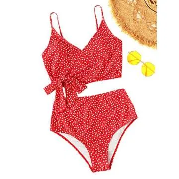 SweatyRocks Women's Two Pieces Swimsuit Solid Color Tie Side Top High Waisted Bikini Set