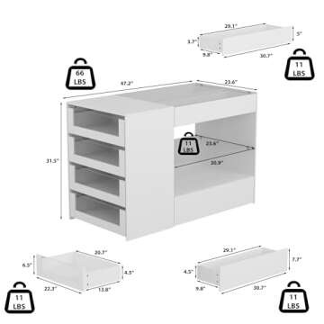 Hitow Display Cabinet Island with Glass Top and Front, Walk in Closet Organizer with 7 Drawers and 2...