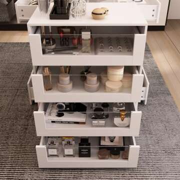 Hitow Display Cabinet Island with Glass Top and Front, Walk in Closet Organizer with 7 Drawers and 2-Tier Shelf, Shop Display Case, Walk in Wardrobe Furniture, Living Room Storage, White