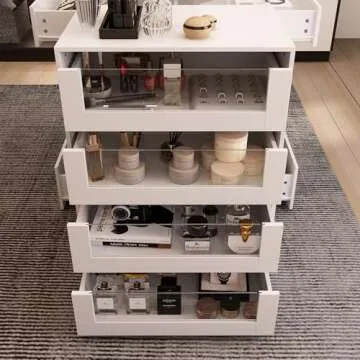 Hitow Display Cabinet Island with Glass Top and Front, Walk in Closet Organizer with 7 Drawers and 2-Tier Shelf, Shop Display Case, Walk in Wardrobe Furniture, Living Room Storage, White