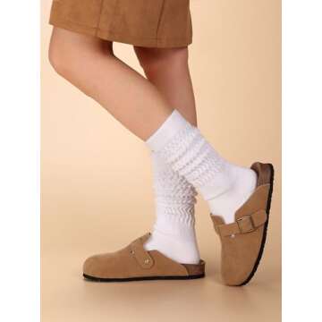 Forwe 3 Pairs Slouch Socks for Women Size 9-11 White Soft Extra Long Scrunch Knee High Boot Socks (3 pcs-White)