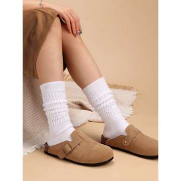 Forwe 3 Pairs Slouch Socks for Women Size 9-11 White Soft Extra Long Scrunch Knee High Boot Socks (3 pcs-White)