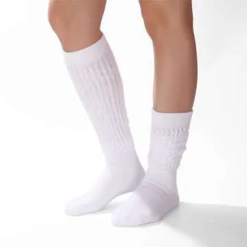 Forwe 3 Pairs Slouch Socks for Women Size 9-11 White Soft Extra Long Scrunch Knee High Boot Socks (3 pcs-White)