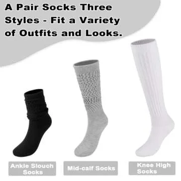 Forwe 3 Pairs Slouch Socks for Women Size 9-11 White Soft Extra Long Scrunch Knee High Boot Socks (3 pcs-White)